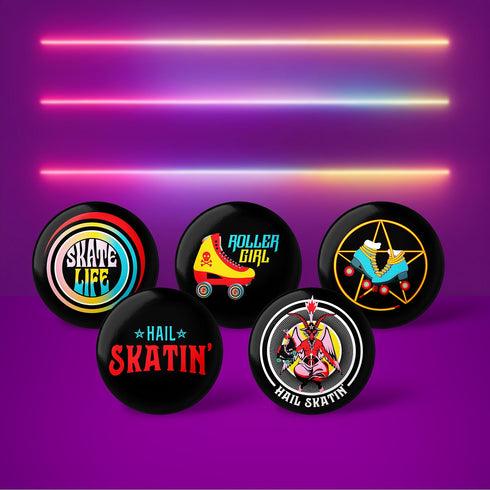 Roll with It Roller Skate Button Pins Set - 5 Pack, Skater Love, Roller Skate Accessories, Roller Skate Gifts, Roller Skate Pins